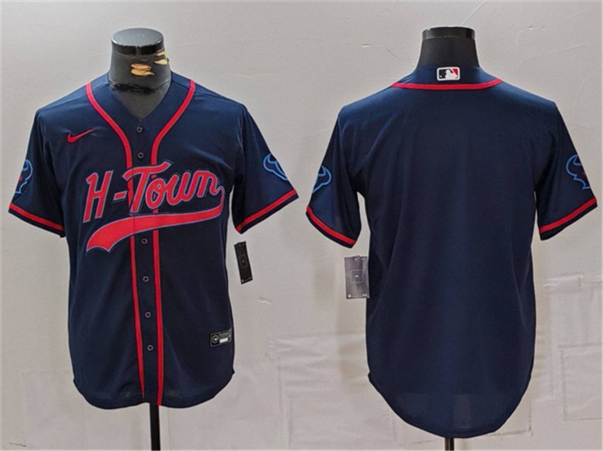 Men's Navy Houston Texans Blank With Patch Cool Base Stitched Baseball Jersey